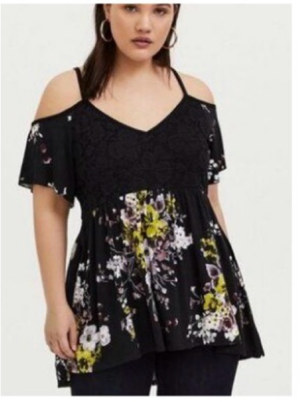 NWT Torrid floral and lace cold shoulder baby doll top size 0/12